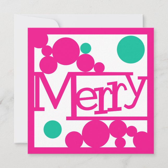 Glada Retro Bubblor Rosa och Grön Julkort (Framsida)