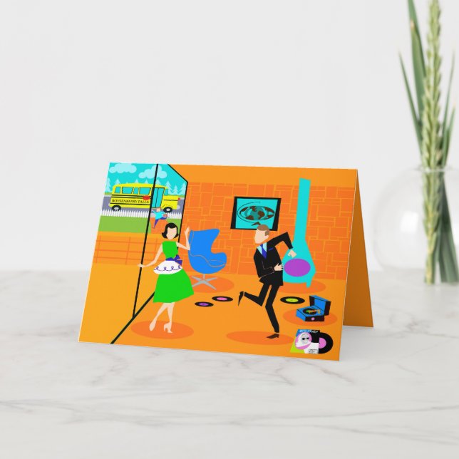 Glada Retro Föräldrar Morsdagskort Kort (Framsida)