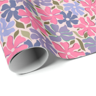 Glada rosa och lila abstrakta blommor presentpapper