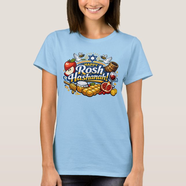 🍯 🍎🐟  Glada Rosh Hashanah-ikoner T Shirt (Framsida)