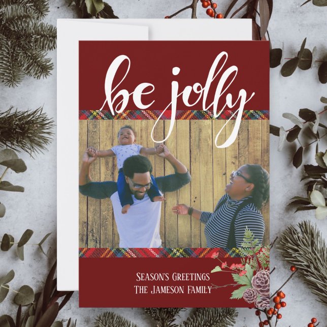 Glada rutmönstrade årstids hälsningsfoto julkort (Skapare uppladdad)