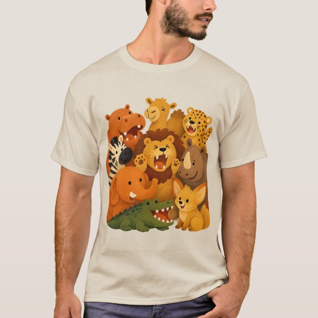 Glada Safari Djur Vänner. T Shirt (Framsida)