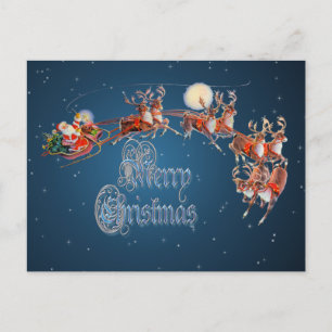 "GLADA SANTA, SLEIGH & REN av SHARON SHARPE Helg Vykort