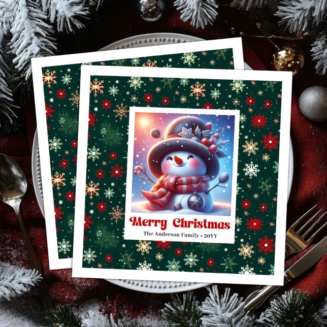 Glada söta jul tomte servetter Personliga (Happy Cute Christmas Snowman Napkins Personalized)