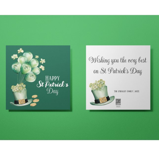 Glada St Patricks Day-ballonger och shamrocks Julkort (Happy St Patrick's Day customizable greeting card with green and gold balloons and coins.)