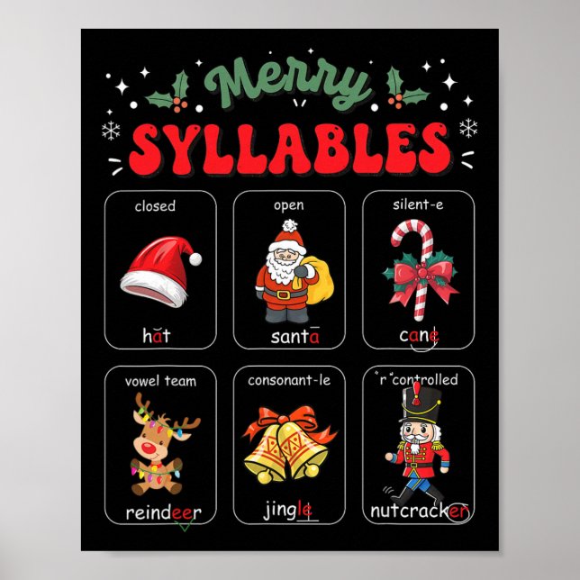 Glada stavelser Xmas fonik läsande lärare holid Poster (Framsidan)