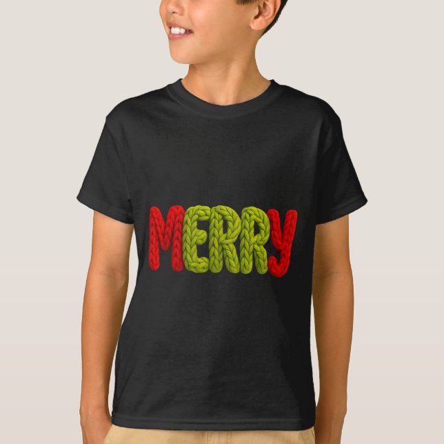 Glada stickade bokstäver virkade julpyjamas högtid t shirt (Framsida)