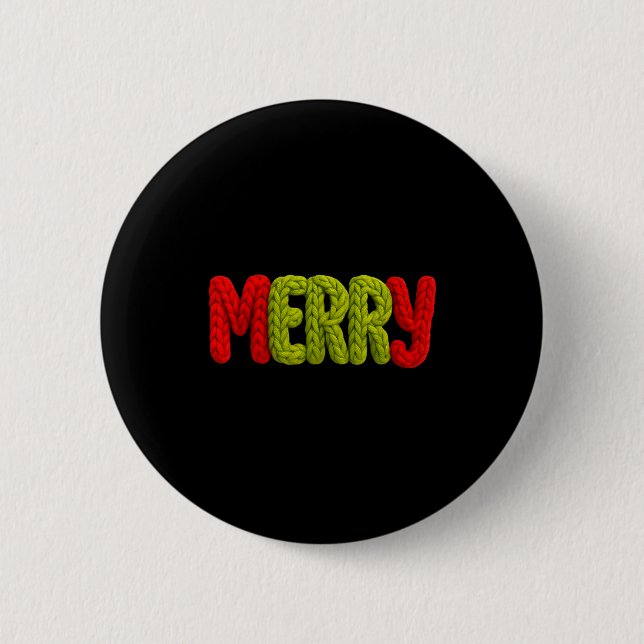 Glada stickade bokstäver virkade Xmas Pyjamas Högt Knapp (Framsida)