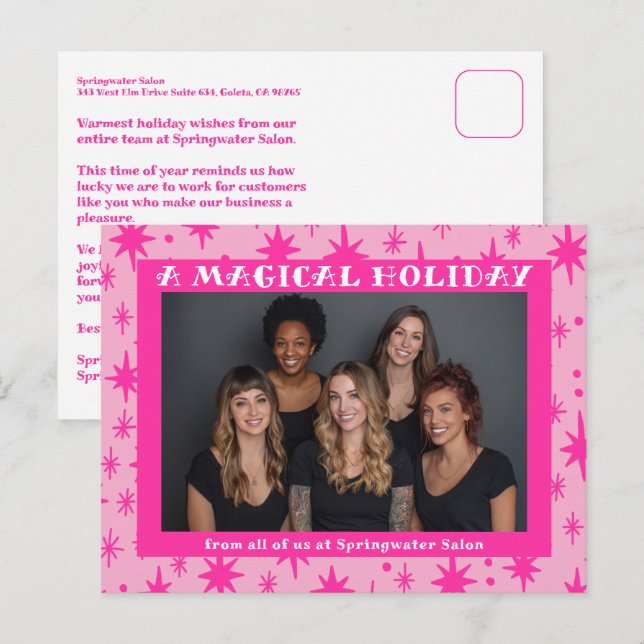 Glada stjärnor Rosa jul Anpassad verksamhet Helg Vykort (Fram/baksida)