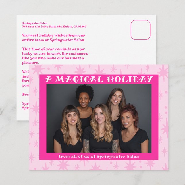 Glada stjärnor Rosa jul Anpassad verksamhet Helg Vykort (Fram/baksida)