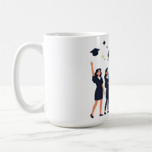 Glada studenter firar med att kasta mössor kaffemugg