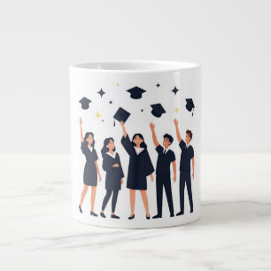 Glada studenter som firar med att kasta mössor jumbo mugg