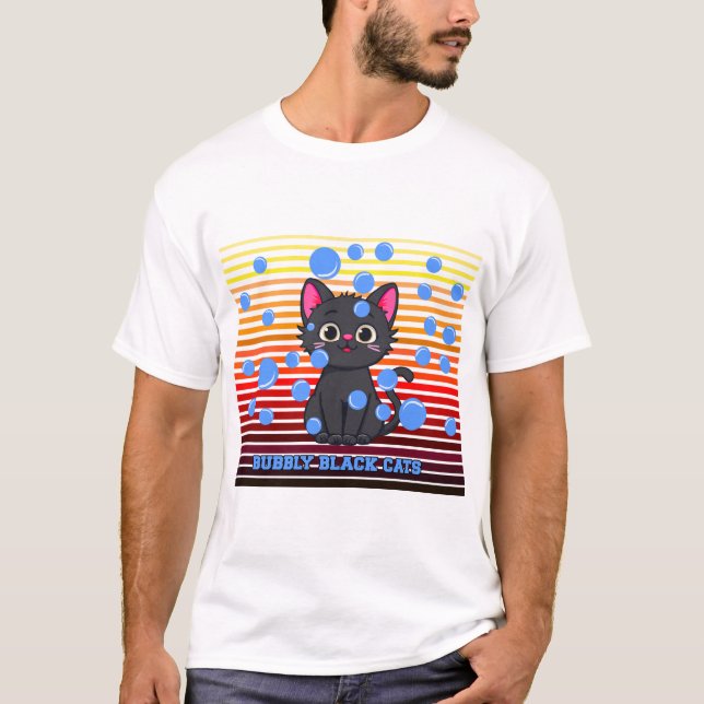 Glada Svarta Katter Söta Retro Bubbelkonst T Shirt (Framsida)