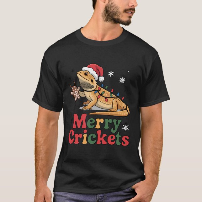 Glada syrsor ödla julbelysning t shirt (Framsida)