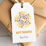 Glada tankar med akvarellcirkel presentetikett<br><div class="desc">Glada tankar uppmuntran etikett med en vacker minimalistisk handmålad cirkulär mosaikdesign i varma jordnära toner av terrakotta, rosé, sand och lera. Perfekt för små företag, bröllop, baby shower eller handgjorda presenter. Passar perfekt till rustika, boho eller moderna varumärkesstilar. Kontrollera den matchande kollektionen för KOORDINERADE PRODUKTER. Original konst av PUPSIKU STUDIO....</div>