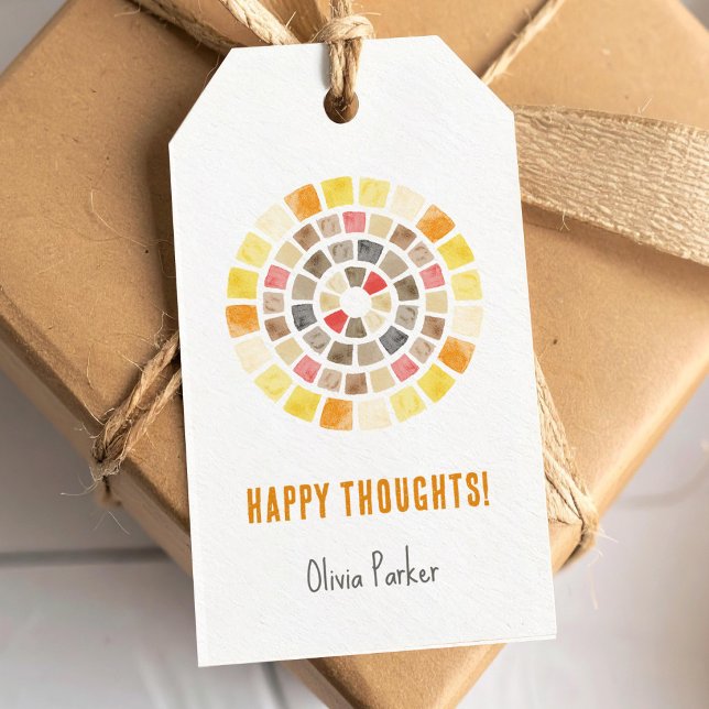 Glada tankar med akvarellcirkel presentetikett (Skapare uppladdad)