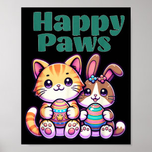 Glada tassar söt kanin katt påskägg djur vän poster