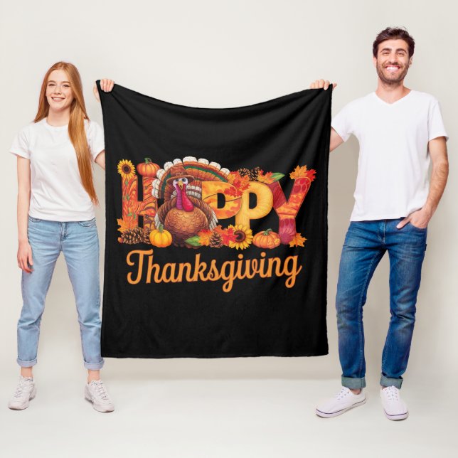 Glada Thanksgiving-kalkoner faller Fleecefilt (På plats)