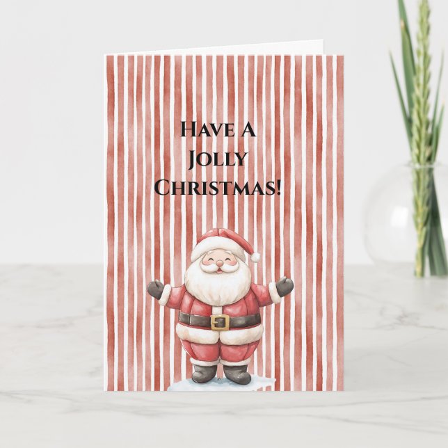 Glada Tomte Röda Ränder Jul Kort (Framsida)