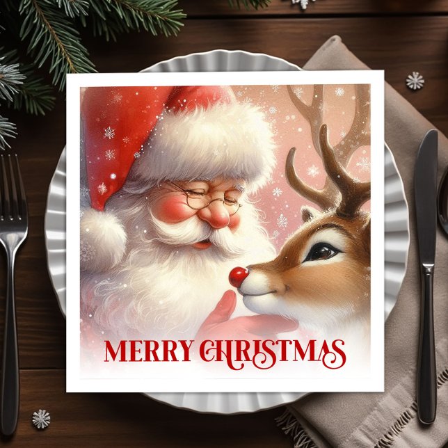 Glada tomte Rudolf Festiva dukservetter Pappersservett (Joyful Santa Rudolph Festive Table Napkins)