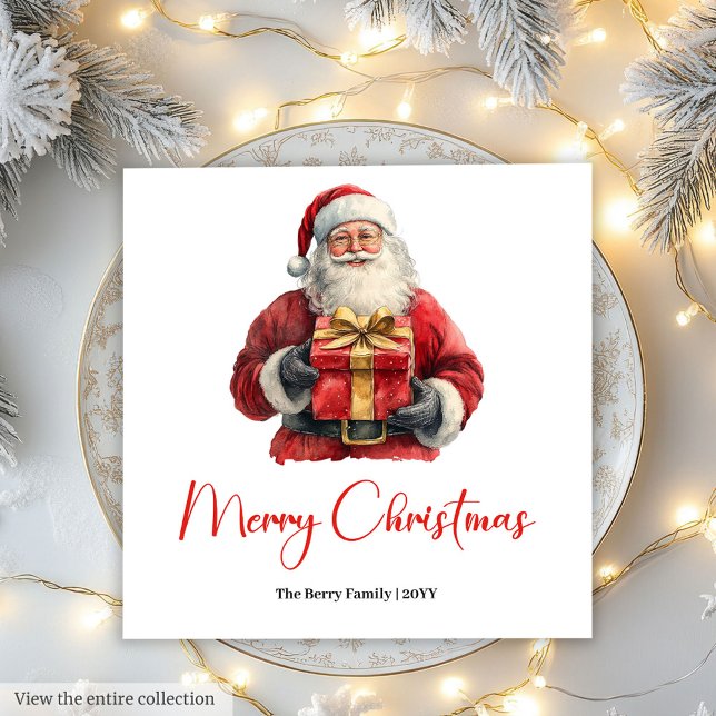 Glada Tomte Rustika Anpassningsbara Servetter (Merry Santa Claus Rustic Custom Editable Napkin)