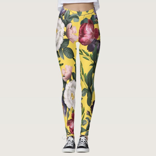 Glada vackra sommarblommor boho gula ljusa  leggings (Framsida)