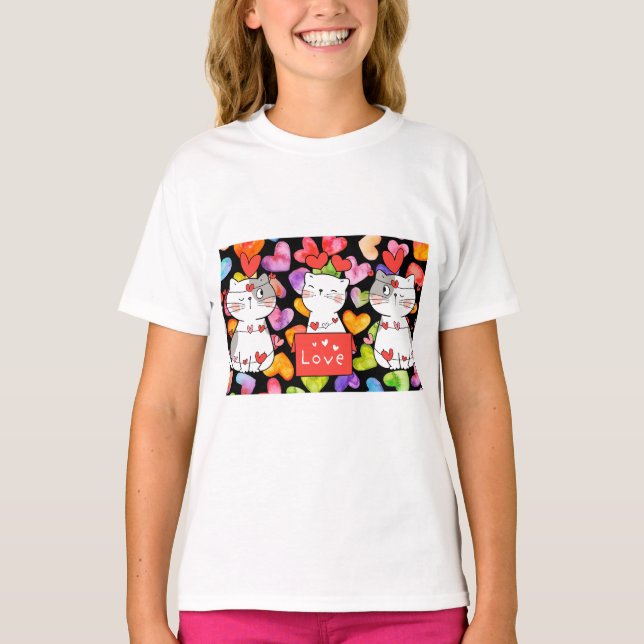 glada valentinskatter t shirt (Framsida)