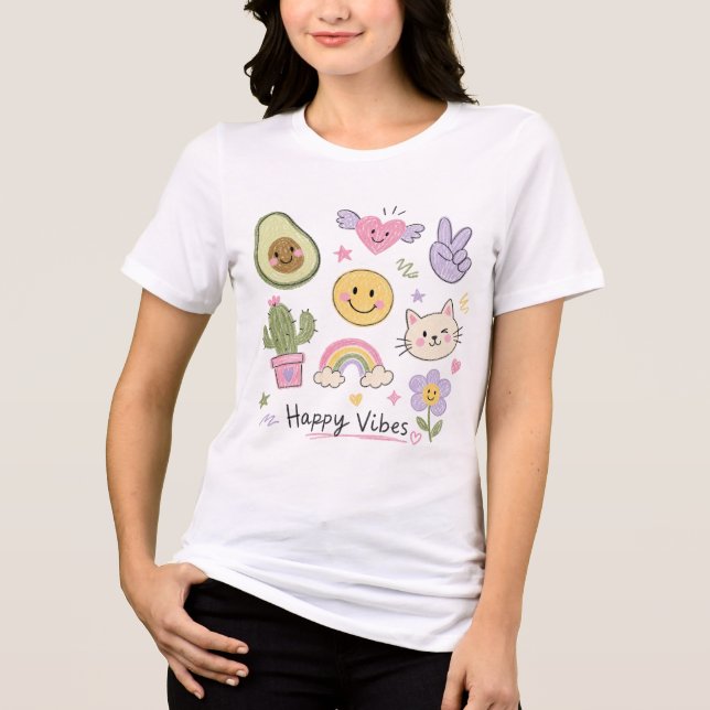 Glada Vibbar Kawaii Klotter  T Shirt (Framsida)