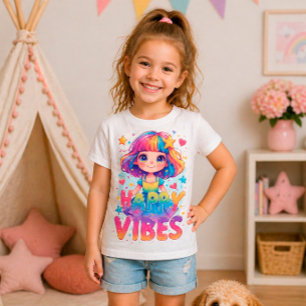 Glada vibrationer Färgglatt Sött Serieteckning Fli T Shirt