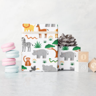 Glada vilda djur i savannen inpackningspapper presentpapper