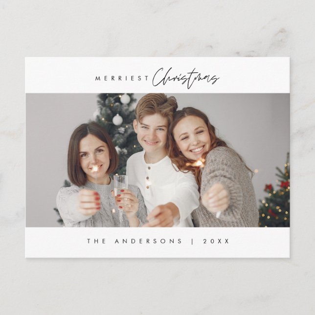 Gladast jul familjefoto, modern minimalism vykort (Framsida)