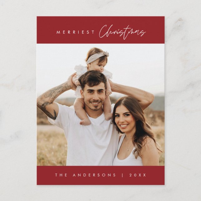 Gladast jul familjefoto, modernt mysigt vykort (Framsida)