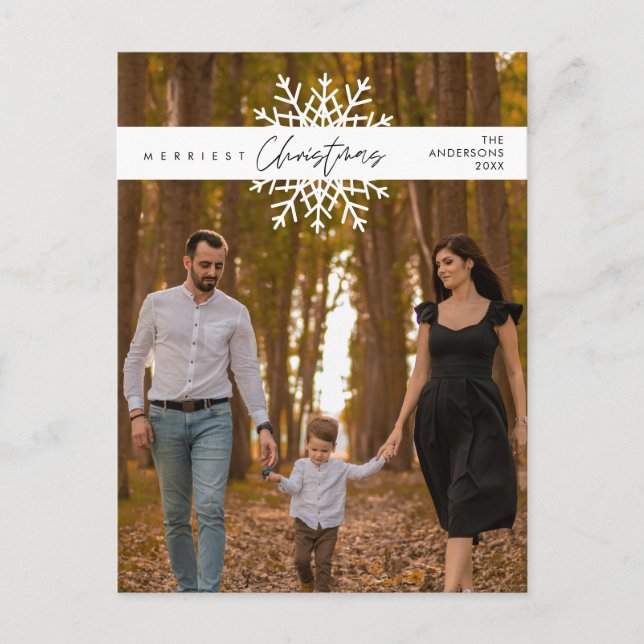 Gladast jul familjefoto, mysig lycka vykort (Framsida)