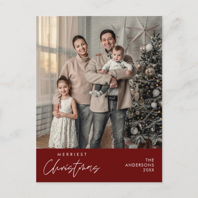 Gladast jul familjefoto, mysig lycka vykort (Framsida)