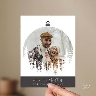 Gladast jul familjefoto, överlägg med tall vykort