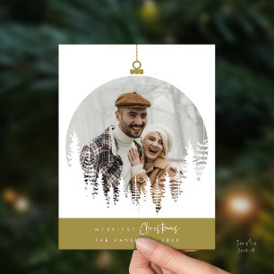 Gladast jul familjefoto, överlappande bild av tall vykort