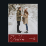 Gladast jul familjefoto, romantisk hälsning vykort<br><div class="desc">Gladast jul. Fira säsongen med detta familjefoto mysiga söta glada glädje romantiska vinröda röda vykort. Det är helt anpassningsbart och personligt med dina egna hälsningsmeddelanden. Vänligen lägg till din returadress för enkel försändelse. Det är enkelt, lätt, men modernt mysigt och festligt. Detta är det perfekta vykortet för att skicka dina...</div>