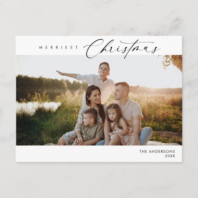 Gladast jul familjefoto, vinterromans vykort (Framsida)