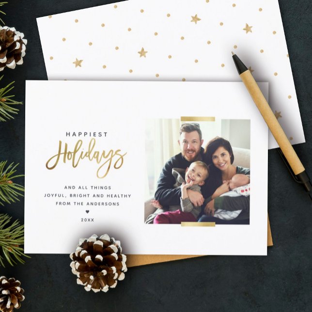 Gladast jul minimalistiskt guld modernt foto julkort (Skapare uppladdad)