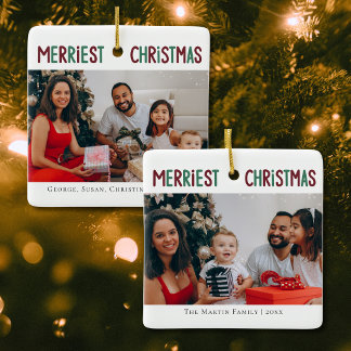 Gladast jul röda familjefoto minne julgransprydnad keramik
