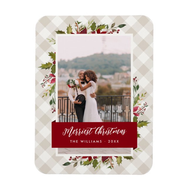 Gladast julgrönt och Gingham Foto Magnet (Vertikal)