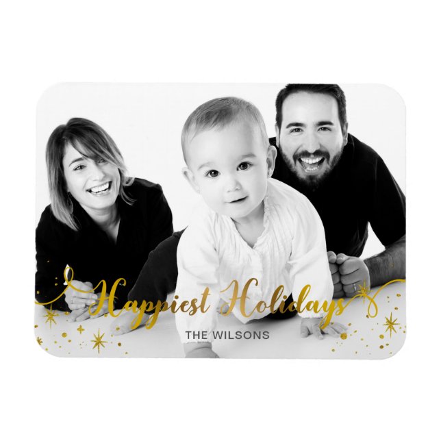Gladaste Holiday Gold Foto Julkort Magnet (Horisontell)