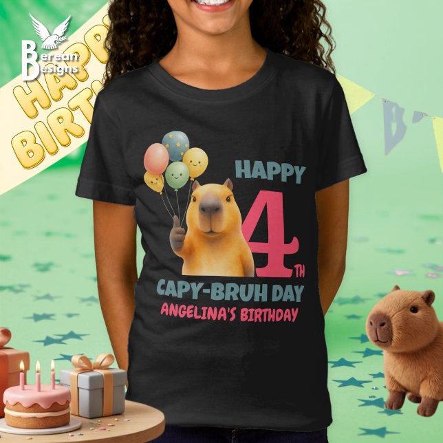 GLADDA CAPPY BRUH DAN Custom Kapybar 4-årsdag T Shirt (Cute, personalized HAPPY CAPY-BRUH DAY capybara birthday T-shirt for 4 year old)