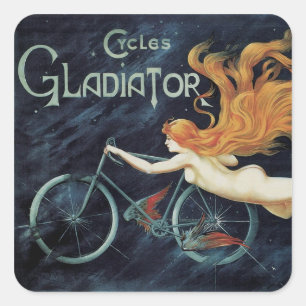 Gladiator Cycles, Vintage Victoransk Art Nouveau Fyrkantigt Klistermärke