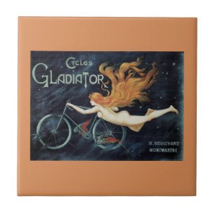 Gladiator Cycles, Vintage Victorian Art nouveau Kakelplatta