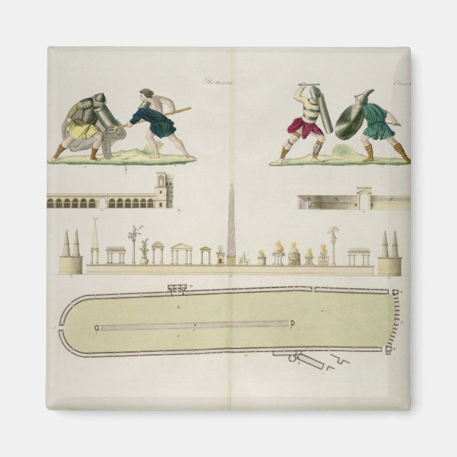 Gladiatorer och en plan för cirkusen Caracalla. Magnet (Framsidan)