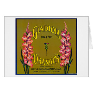 Gladiola brännmärker den citrusa lådaetiketten hälsningskort