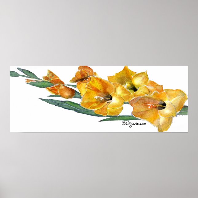 Gladiola Watercolor Painting Print Poster (Framsidan)