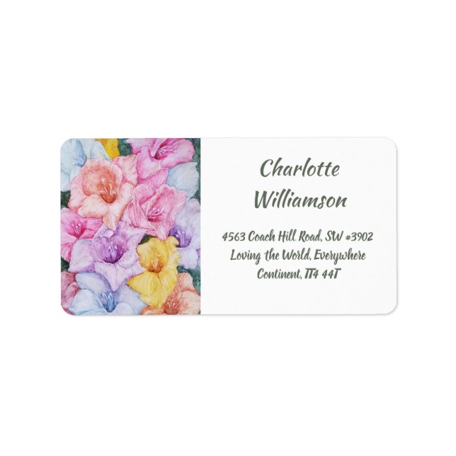 Gladiolablommor i vattenfärgen Adress Adressetikett (Framsidan)