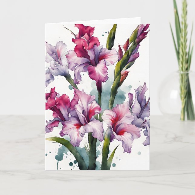 Gladiolus - Akvarellblommor Kort (Framsida)